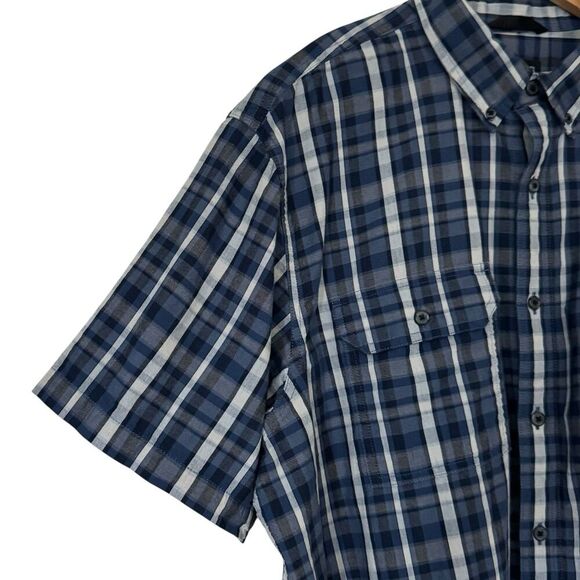 Carhartt Men 2XL Loose Fit Blue Plaid Button Down Shirt Short Sleeve Workwear - Picture 4 of 9